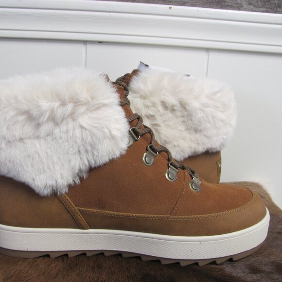 KOOLABURRA UGG WOMEN’S LACE-UP TYNLEE BOOT CHESTNUT SUEDE FAUX FUR TRIM   NEW IN - Picture 4 of 12